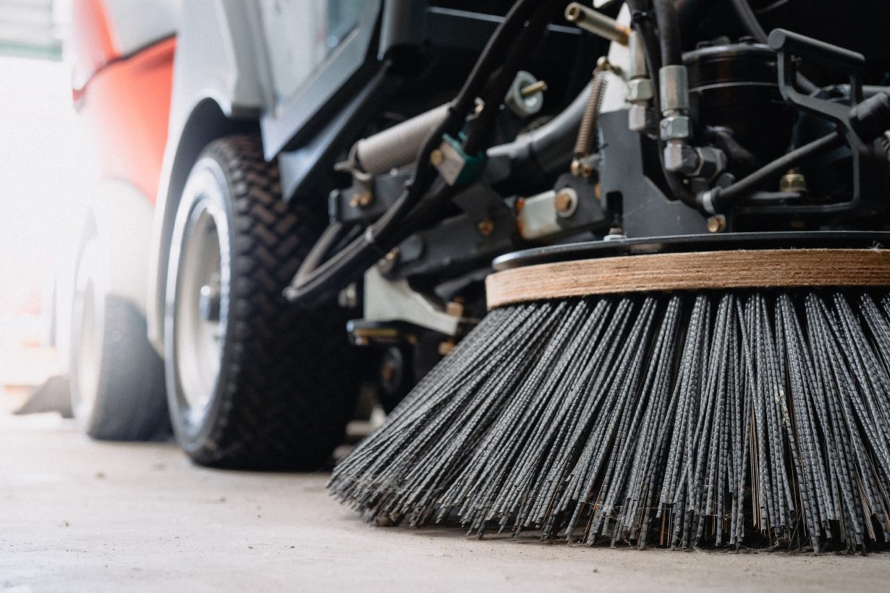 Closeup at Nylon brush of the Road sweeper